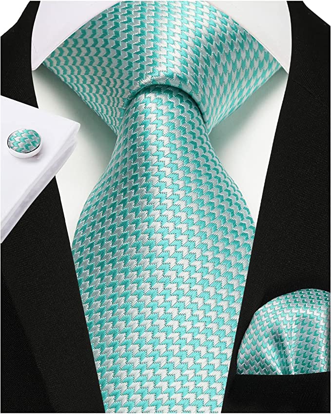 New Tiffany Blue and White Wedding Necktie Set-HDNE57
