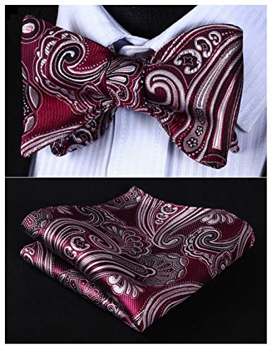 Burgundy and Gray Paisley Bow Tie Set HDNX09