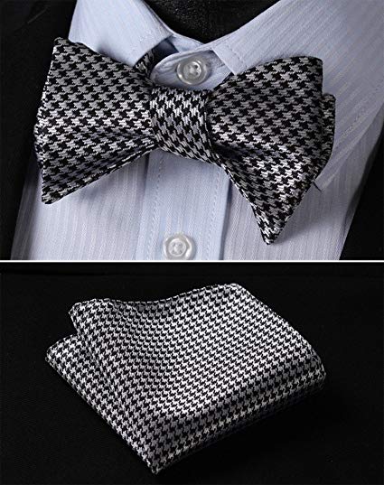 Black and Grey Hounds Tooth Bow Tie Set-HDNX32