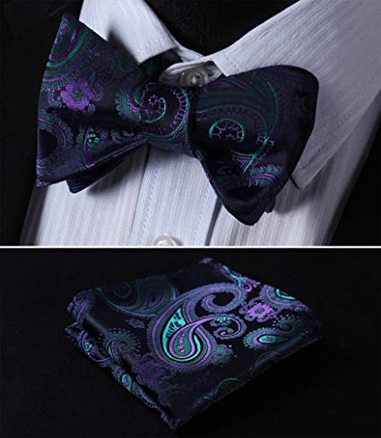 Purple and Turquoise Paisley Bow Tie Set-HDNX33