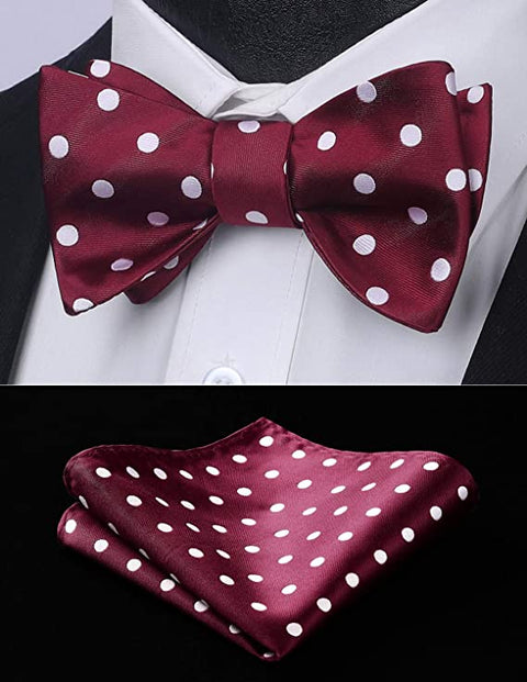 Burgundy and White Polka Dot Bowtie Set-HDNX47