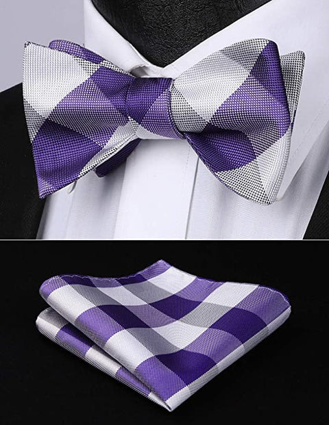 Purple and White Plaid Bowtie Set-HDNX49