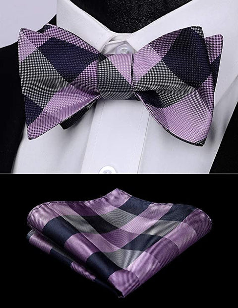 Navy Blue and Purple Plaid Bowtie Set-HDNX50