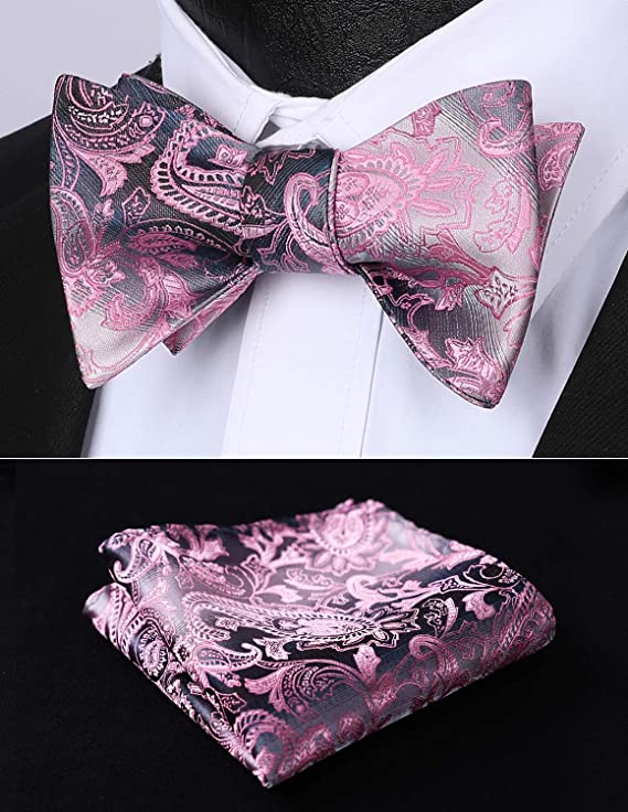Pink and Grey Paisley Bowtie Set-HDNX52