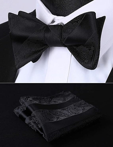 Black Stripe Paisley Bowtie Set-HDNX53