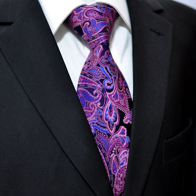 Blue Pink Paisley Silk Necktie Set JXPQ15