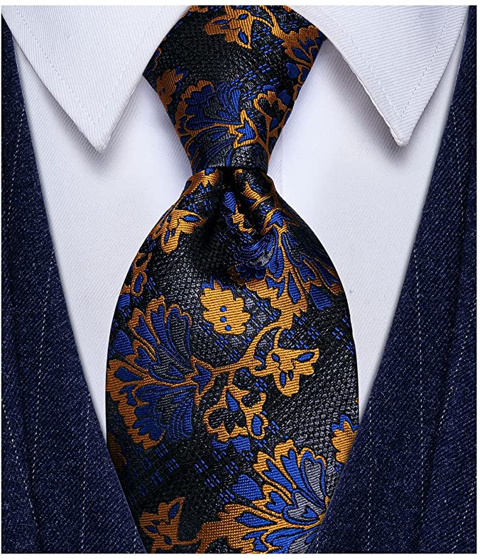 Charcoal Grey Blue Gold Necktie-JYT03