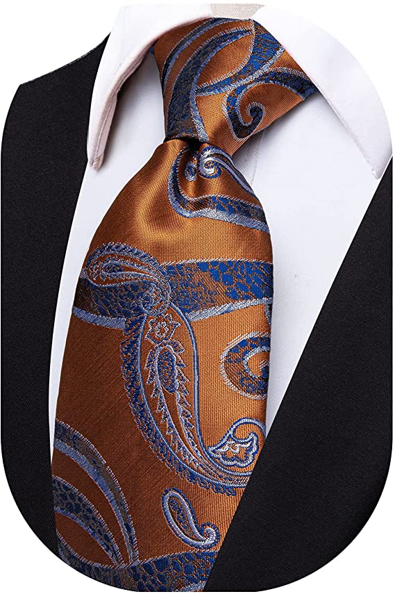 Copper Orange and Blue Paisley Necktie-JYT08