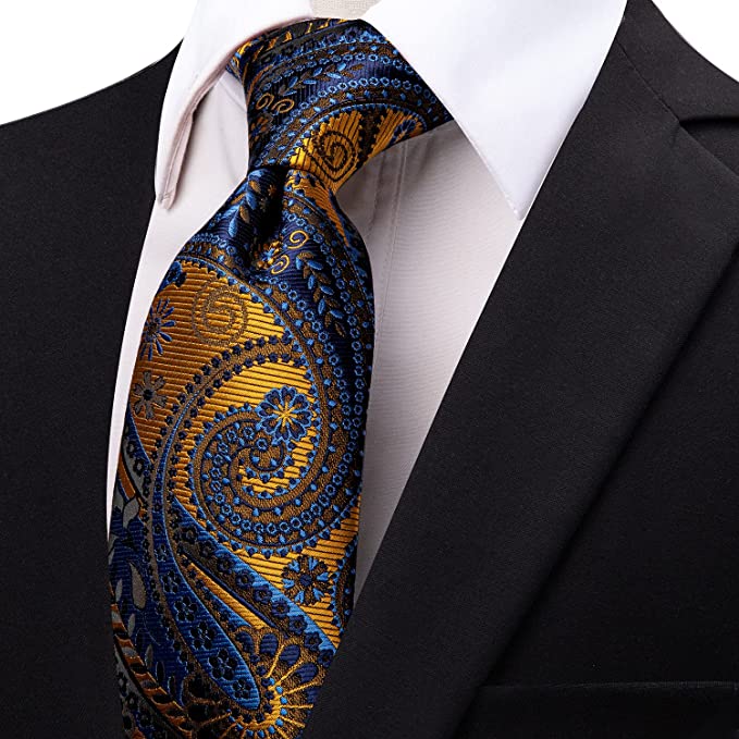 Gold and Blue Silk Paisley Necktie-JYT13