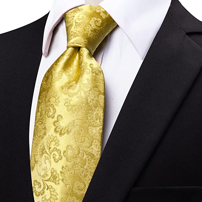 Gold Silk Floral Necktie-JYT15