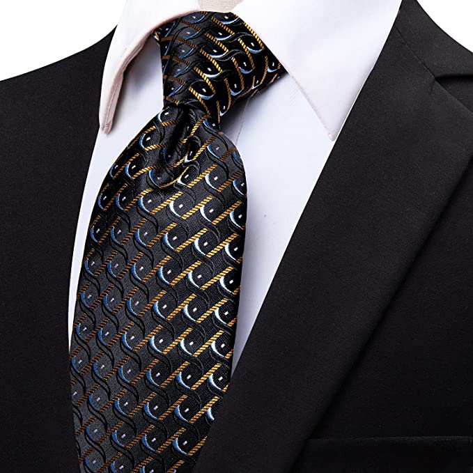 Black Gold White Stripe Necktie-JYT31