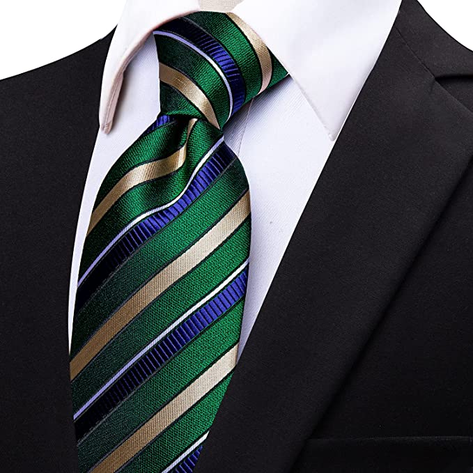 Green Blue Tan Stripe Necktie-JYT35