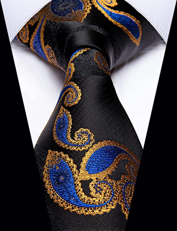 Black Blue Gold Paisley Necktie-JYT36