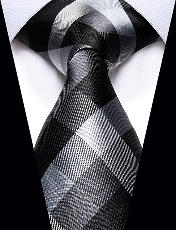 Grey and Black Plaid Silk Necktie-JYT40