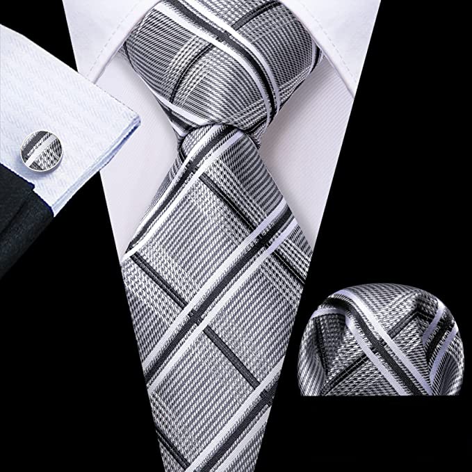 Silver and Grey Stripe Necktie Set-LBW1009