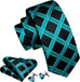 New Teal and Black Plaid Necktie Set-LBW1010
