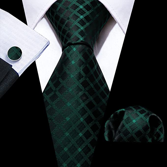 Green and Black Silk Wedding Necktie Set-LBW1016