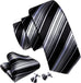 Black Silver Grey Stripe Necktie Set-LBW1023