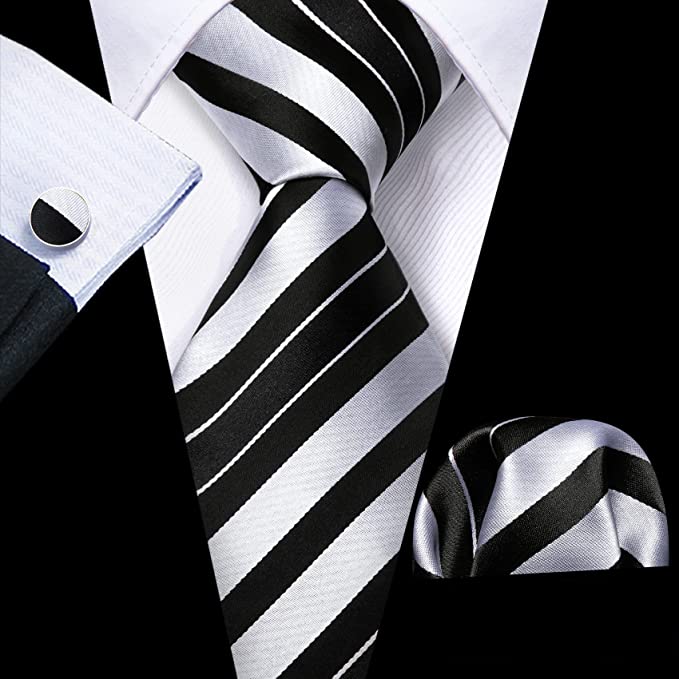 New Grey and Black Stripe Necktie Set-LBW1028