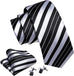 New Grey and Black Stripe Necktie Set-LBW1028