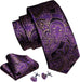 Purple and Black Silk Necktie Set-LBW1031