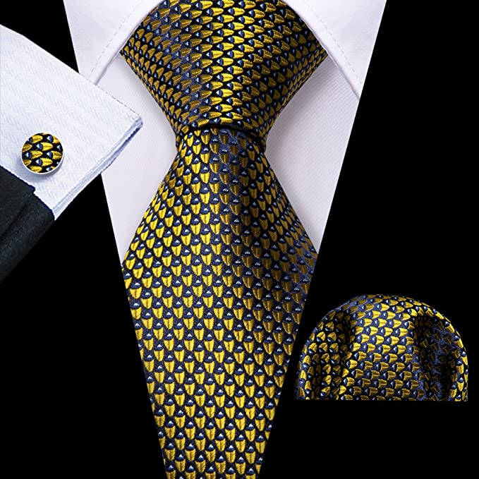 New Yellow and Blue Necktie Set-LBW1064