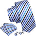 White Blue Black Stripe Necktie Set-LBW1081