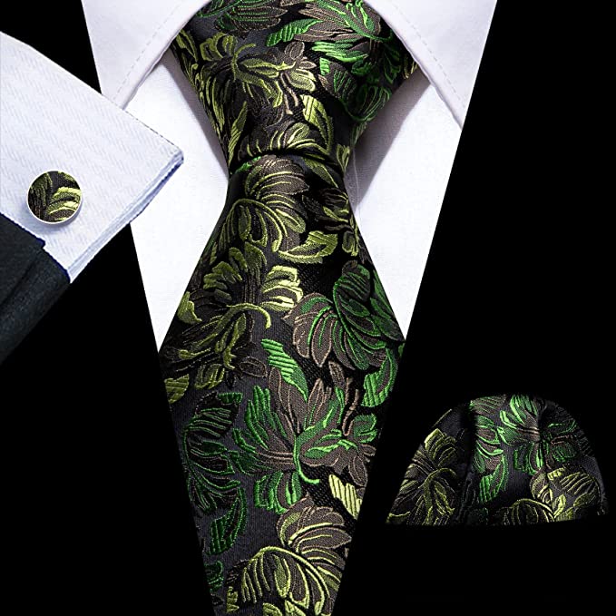 Olive Green Flower Silk Necktie Set-LBW1101