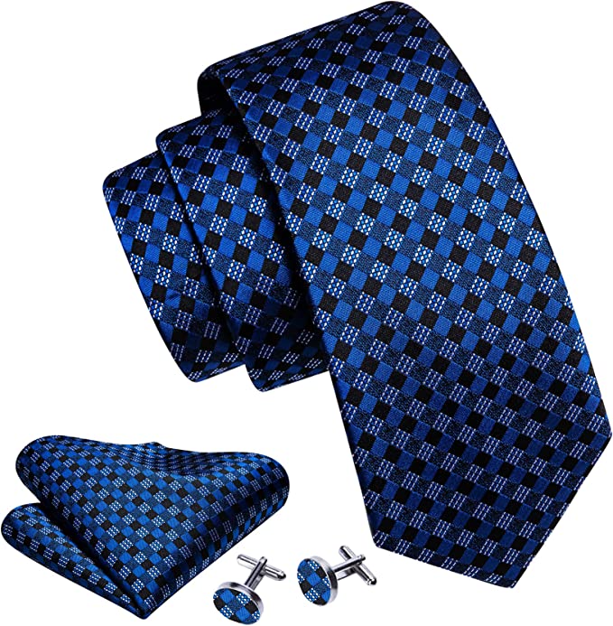 Blue and Black Check Necktie Set-LBW1105 | Toramon Necktie Company ...