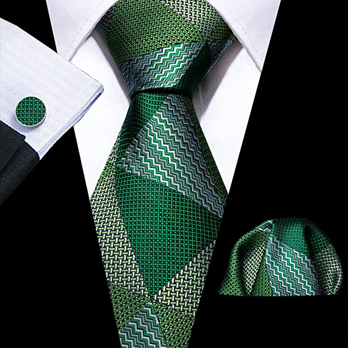 New Green Triangle Necktie Set-LBW1107