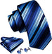 Light Blue and Navy Blue Stripe Necktie Set-LBW1119