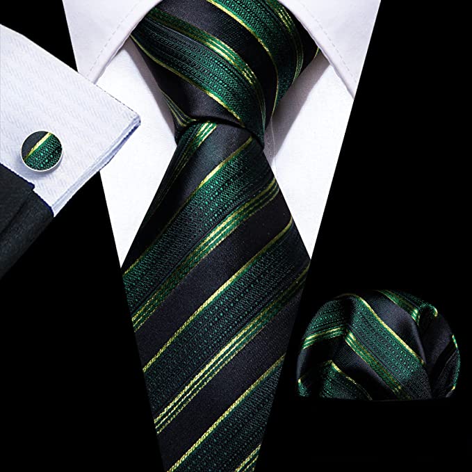 Green and Black Stripe Necktie Set-LBW1124