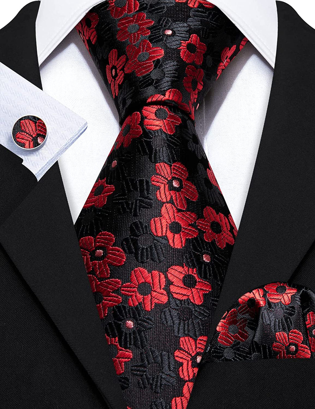 Black and Red Clover Necktie Set-LBW1129