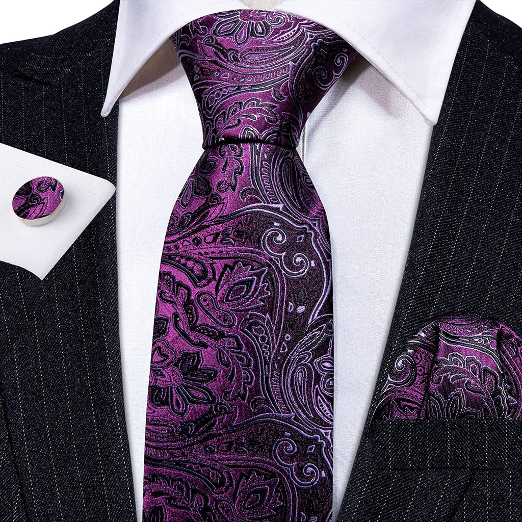 Purple and Black Paisley Necktie Set-LBW1142