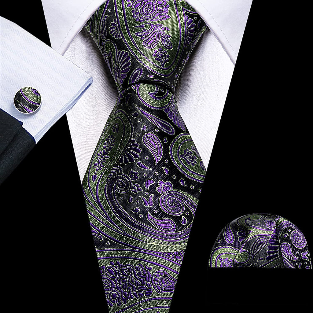 Purple and Green Paisley Necktie Set-LBW162