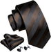 Dark Brown and Black Striped Necktie Set-LBW1245