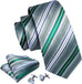 Emerald Green and Grey Striped Necktie Set-LBW1248