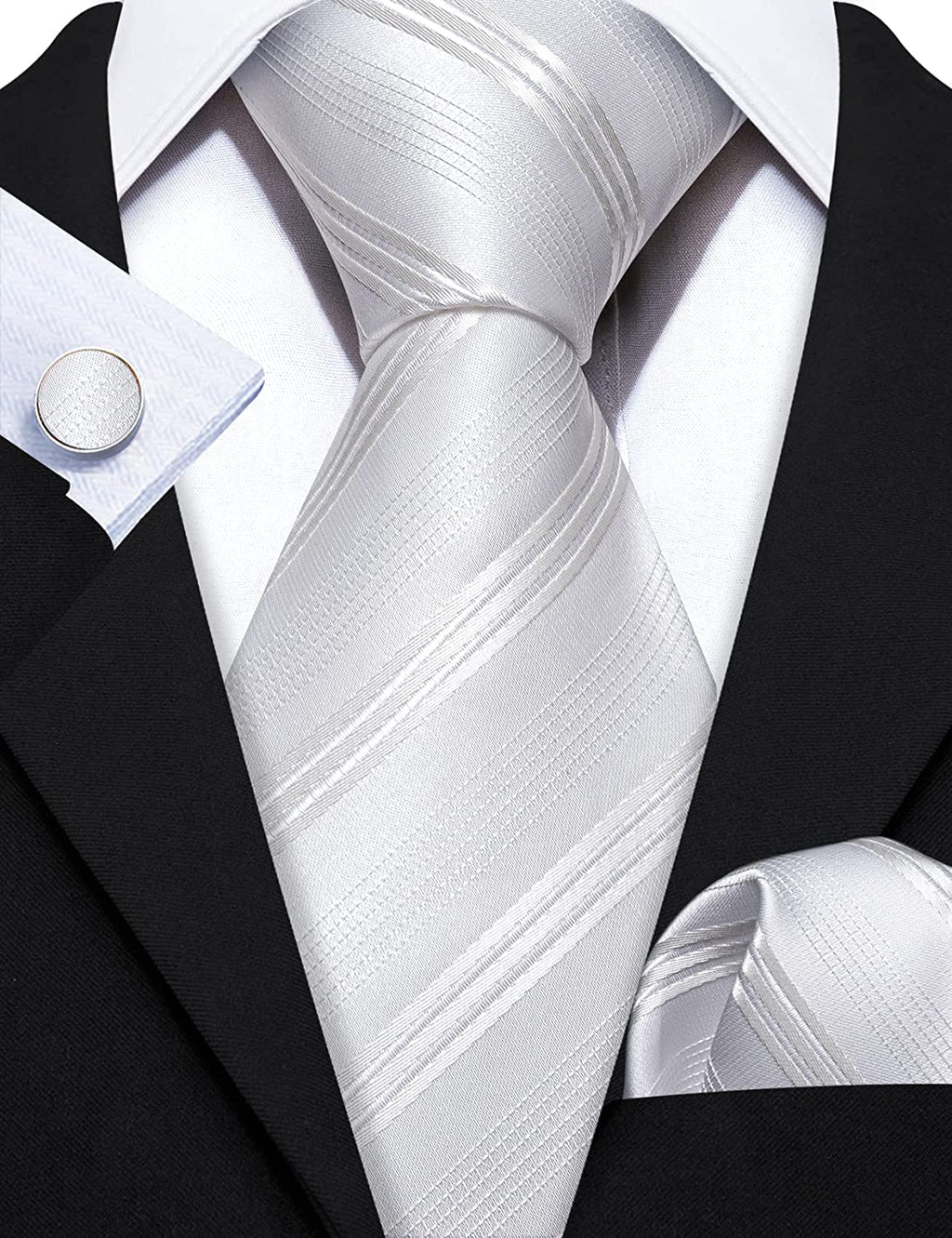 New White Stripe Silk Necktie Set-LBW1252