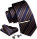 Dark Blue and Golden Brown Stripe Necktie Set-LBW1255
