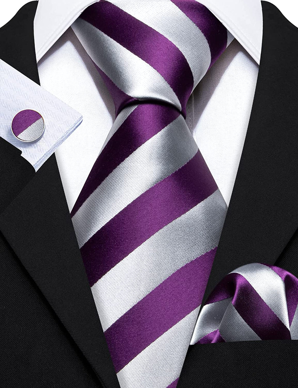 Purple and Grey Silk Necktie Set-LBW1256