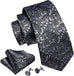 Silver and Black Silk Necktie Set-LBW1271