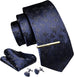 Blue and Black Floral Necktie Set-LBW1279