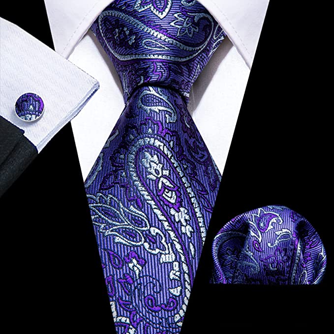 Purple and Grey Extra Long Paisley Necktie Set-LBW1281