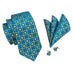 Teal Blue and Yellow Geometric  Silk Necktie Set LBW1612
