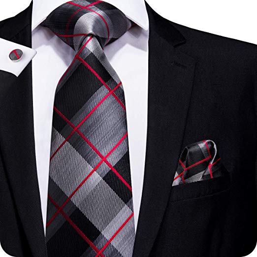 Black Red Gray Plaid Tie Set LBW216 | Mens Ties