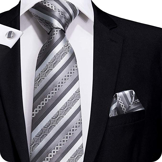 Silver Gray Silk Necktie Set LBW218