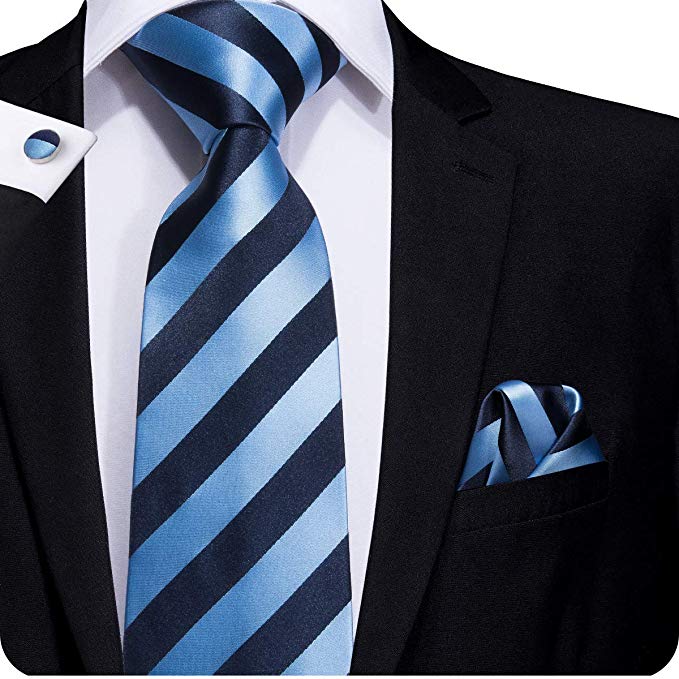 Lt.Blue and Dark Blue Silk Stripe Necktie Set LBW229