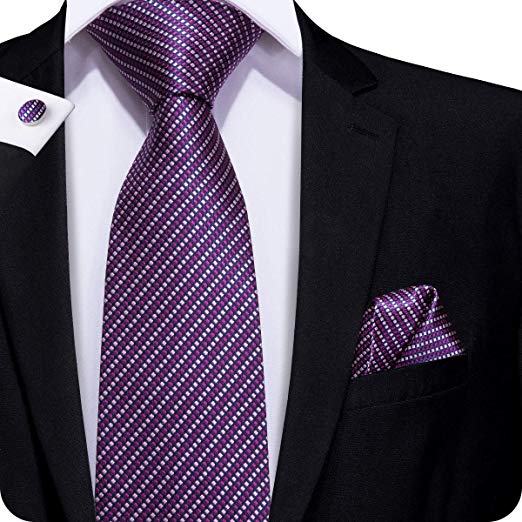 Purple Plaid Silk Necktie Set LBW230