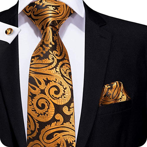 Copper and Brown Silk Paisley Necktie Set LBW233