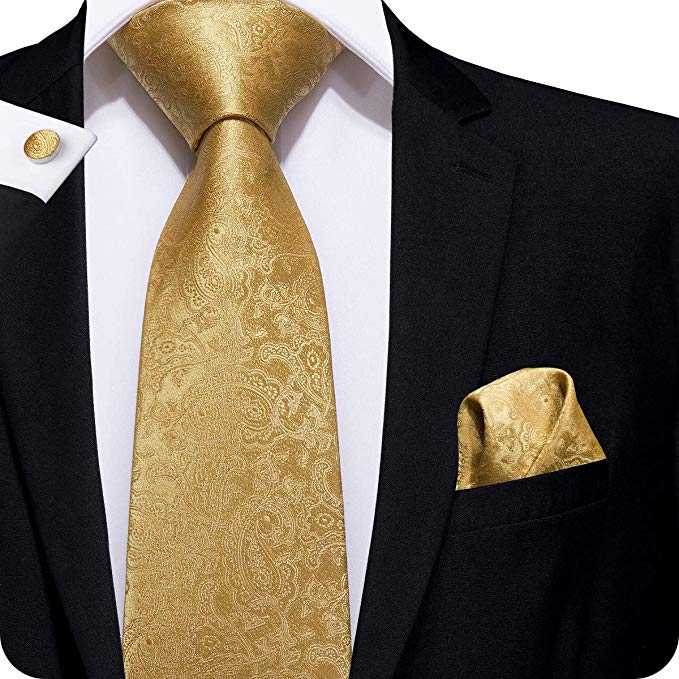 Gold Silk Paisley Necktie Set LBW235